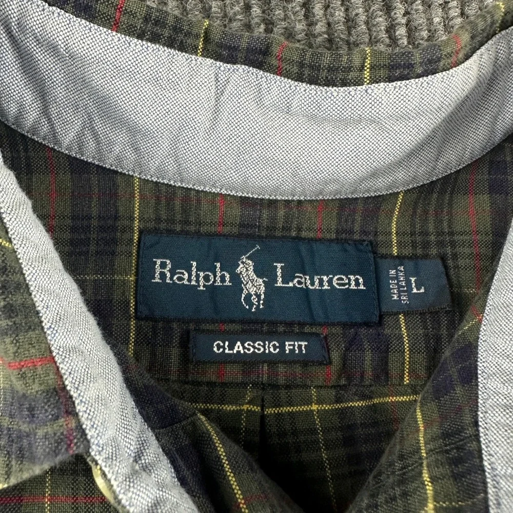 Ralph Lauren Classic Fit Plaid Button Down Shirt Mens Large Green Navy Red 2521